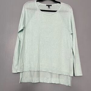 Eileen Fisher Organic Cotton Silk Blue Scoop Neck Sheer Sweater Women's Size S